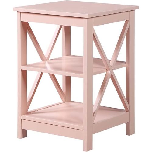 Convenience Concepts Oxford End Table 15.75" - Modern Living Room Table with Storage Shelves, Transitional Nightstand Side Table for Home Decor and Display, Blush Pink