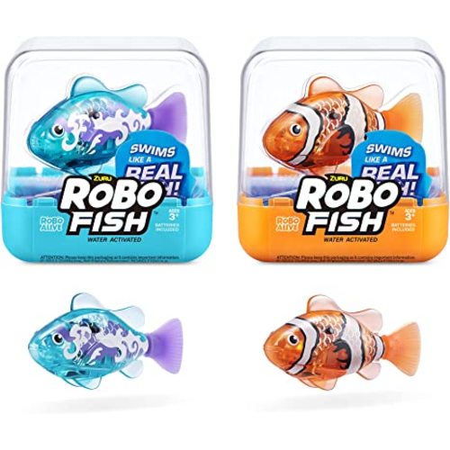 Robo Alive Robo Fish Robotic Swimming Fish (Teal + Orange) by ZURU Water Activated, Changes Color, Comes with Batteries, Amazon Exclusive (2 Pack) Series 3