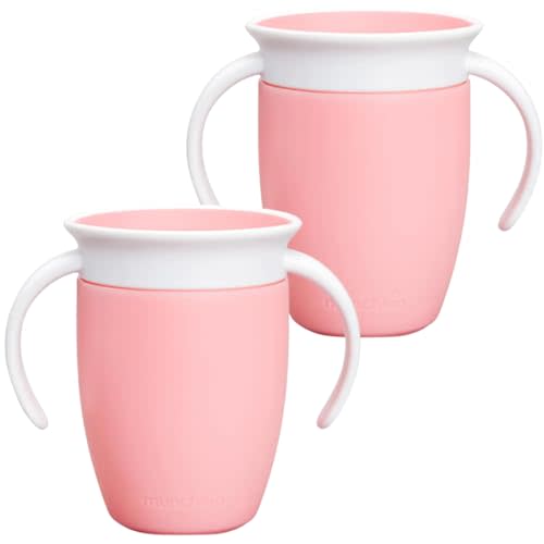 Munchkin Miracle 360 Cups for Toddlers sippy cups, toddler cups spill proof with Dentist Recommended Spoutless Design, BPA-Free Kids Cups, Easy to Clean, 7oz, 6 Months (Rose, 2 Count)