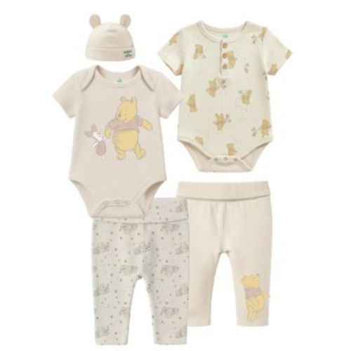 Baby Boys' or Baby Girls' Winnie the Pooh Short-Sleeve Bodysuit, Pants and Hat, 5-Piece Set