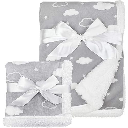 American Baby Company Heavenly Soft Chenille Sherpa Blanket Set, 3D Gray Cloud, for Boys & Girls