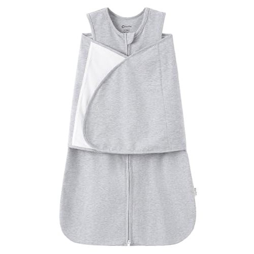 PATPAT Cotton Swaddle for Newborns, Soft Baby Wearable Blanket, Quiet Hook & Loop Closure, Easy Transition Design, 2-Way Zipper for Easy Diaper Changes, 0.5 TOG, Heather Gray, 0-3 Months