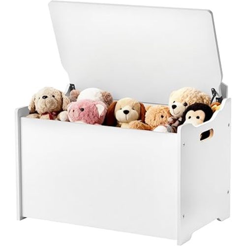 VEVOR Kids Storage Bench, Wooden Toy Box Chest with Backrest, Large Storage Cabinet with Safety Hinge, Toddlers Storage Bench for Playroom, Living Room or Entryway, 23.5 x 14.5 x 21.46 in, White