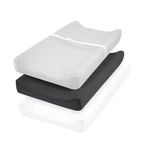 david's Kids 3 Pack Changing Pad Cover Set, Ultra Soft Breathable Cozy Microfiber Diaper Change Table Sheets for Baby Boys Girls Netural, Fit Most Changing Pads, White & Light Grey & Black