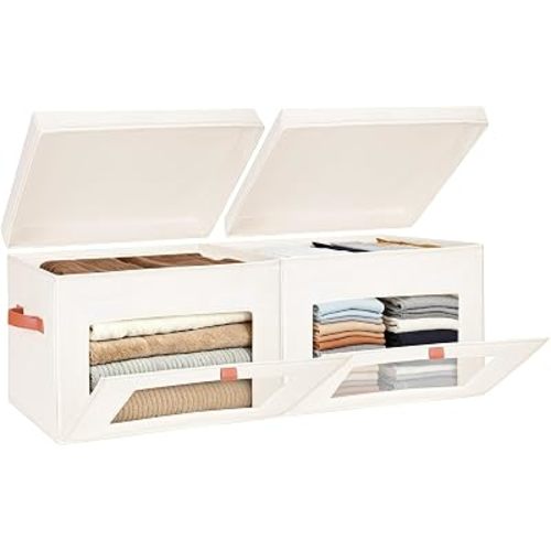 Fabric Storage Bins with Lids, 37 Qt, 2Pack, Beige