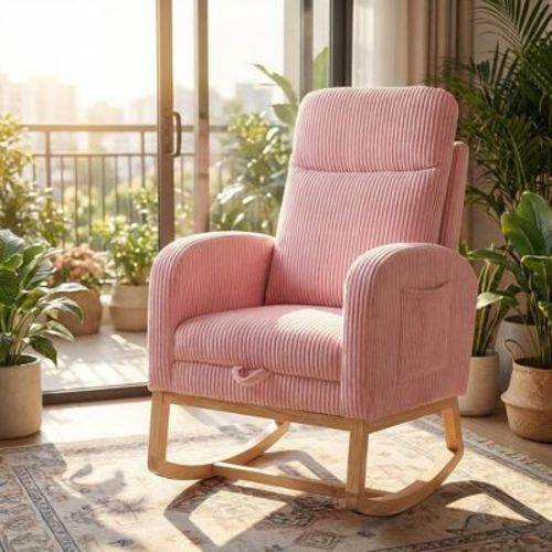 Rocking Chair Nursery,Nursing Rocking Chairs with Foot Rest,Comfortable Rocker Recliner with Side Pocket,for Living Room, Bedroom,Pink-C