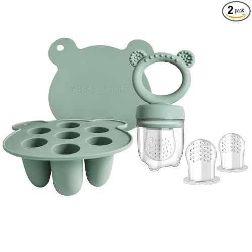 BigSpinach Silicone Baby Food Freezer Tray with Teething Popsicle Molds - Baby Fruit Feeder and Breastmilk Teether Combo