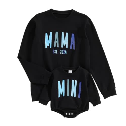 Mommy and Me Matching Outfits Letter Print Crewneck Pullover Sweatshirt Long Sleeve Shirt Tops Baby Clothes