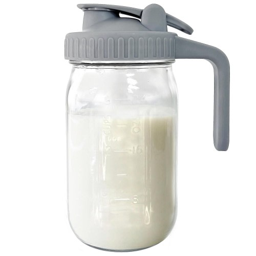 Breast Milk Pitcher, Mason Jar 32 oz, Heavy Duty Wide Mouth Jar with Flip Cap Lid and Pour Spout - Airtight Seal for Freshness and Convenience - Great for Cold Beverages, and Home Entertaining