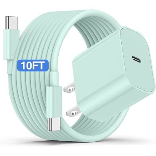 iPhone 17 16 15 Fast Charger and 10ft Type C to C Cable Cord Long, 20W USB C Charging Block Plug for Apple iPhone 17 Pro Max/17 Air/16 Pro/16 Plus/15 Pro/15 Mini/iPad Power Adapter Cube Brick/AirPods