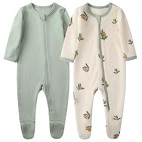 O2 BABY Baby Boys Girls Organic Cotton Zip-Front Sleeper Pajamas, Footed Sleep 'n Play
