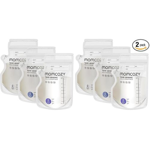 Momcozy Easy Pour Breastmilk Storage Bag, 8Oz, Temp-Sensing Color Change, 120 Count Milk Bag with Self Standing for Breastfeeding, No Leak Presterilized for Freezer, Recyclable & BPA Free (Pack of 2)