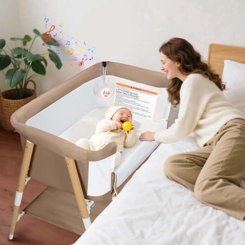 3 in 1 Baby Bedside Bassinet Sleeper for Newborn,Infant Crib with Adjustable 5 Height for Babies Girls Boys Toddlers,Khaki