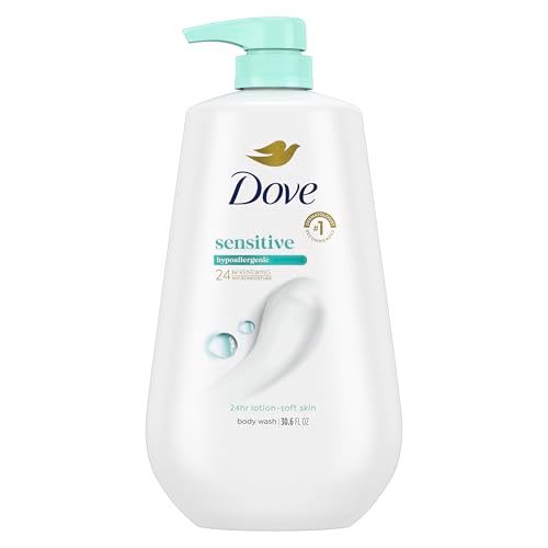 Dove Sensitive Skin Body Wash, 24hr Lotion-Soft Skin, 30.6 oz | Dove Sensitive Skin Body Wash soothes dry, sensitive skin with 24-hour hydration and a hypoallergenic formula.