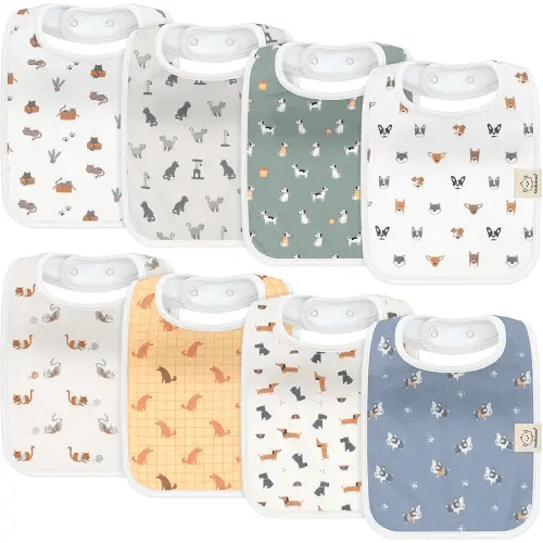 KeaBabies 8-Pack Organic Baby Bibs for Boys, Girls - Super Absorbent Cotton Drool Bibs for Baby Girl & Boy, Teething Toddler, Drooling Newborn, Ultra Soft & Machine Washable (Pets & Paws)
