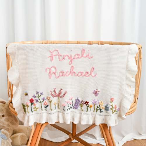 Heavy-Duty Hand-Knitted Floral Name Blanket – KnittyBaby