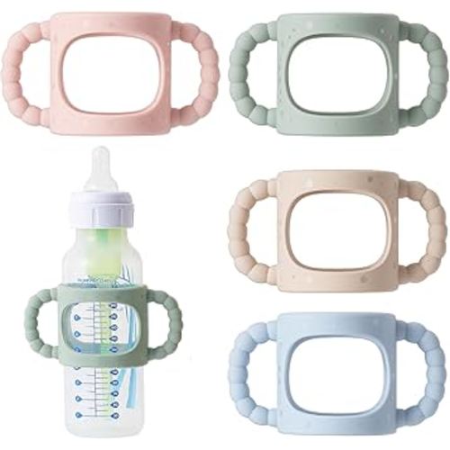 Andy Bear 4 Pack Silicone Baby Bottle Handles Compatible with Dr. Brown’s 8 oz/250 ml Narrow Bottles, Removable Easy Grip Handles for Bottle to Sippy Cup Transition, BPA Free Minimal Star