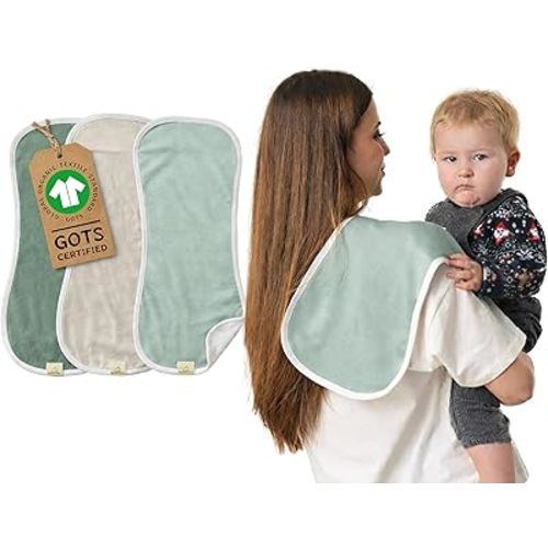 GOTS Organic Cotton Burp Cloths Baby Boy & Girl – 3 Pack Organic Cotton Burp Cloth for Babies, Soft & Plush Long Stable Turkish Cotton for Newborn, Baby Essentials (Nordic Shores Collection)