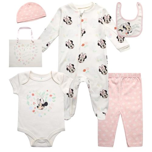 Disney Newborn Baby Girl Boy Clothes - 7 Piece Mickey Mouse Winnie the Pooh Bib Onesie Overall Beanie Pants Gift Bag Gift Set