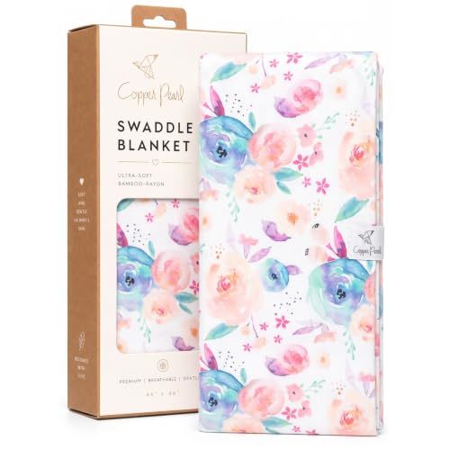 Copper Pearl Swaddle Blankets for Newborns | Soft Stretchy Receiving Blankets for Boys and Girls | Large 46 x 46 Inch Baby Blankets | Lightweight and Breathable Swaddles | Bloom