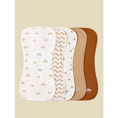 5pcs/Pack Soft & Breathable Baby Bibs With Sun, Rainbow, Cloud Embroidered Design, Multi-Purpose Burp Cloth