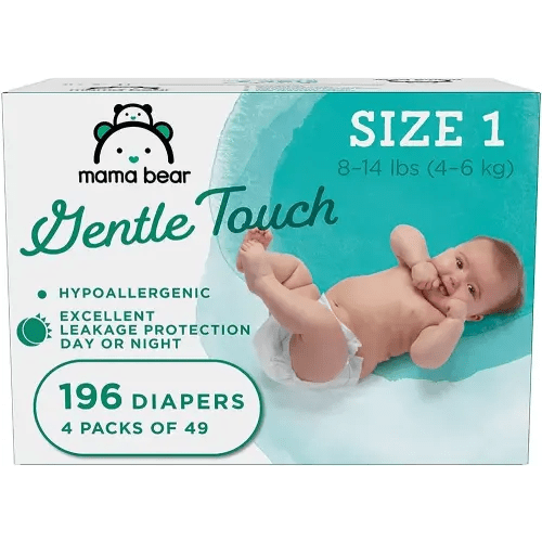 Amazon Brand - Mama Bear Gentle Touch Diapers, Hypoallergenic, Size 1, White, 196 Count (4 packs of 49)