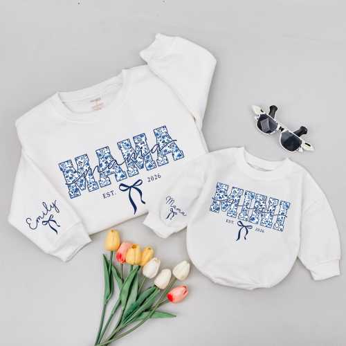 Personalized Mommy and Me Outfits, Girl Mom Shirt, Mother Daughter Matching Sweatshirts, Custom Mama Mini Set, Baby Girl Outfit