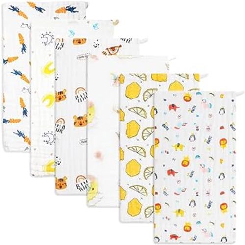 norinori Baby Burp Cloths Muslin Washcloths 6Pack - Muslin Burp Cloths Hanky Large 20''x10'' Extra Soft Absorbent Baby Burp Rags for Newborn 100% Cotton for Boys Girls Gift 6 Layers Machine Washable