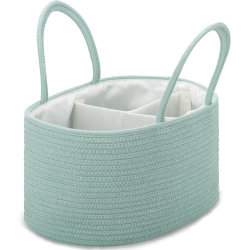 COMSE Large Baby Diaper Caddy Organizer for Girl Boy, Car Caddy with Handles, Cotton Rope Basket for Changing Table, Nursery Organizer, Gift for Baby Shower and Registry Must Have, Light Green