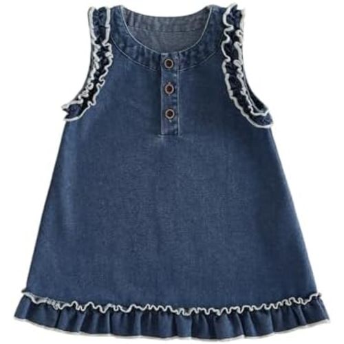 Toddler Baby Girl Summer Outfit Ruffle Sleeveless A Line Denim Tank Dress Infant Jean Clothes Playwear Sundress