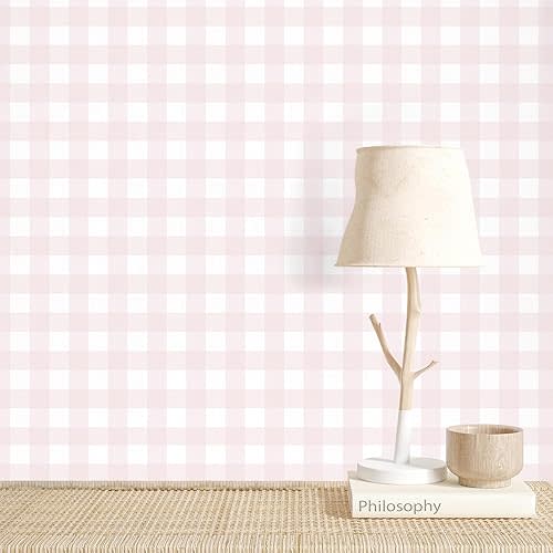Cohoo Home Pink Plaid Peel and Stick Wallpaper Boho Plaid Contact Paper for Cabinets Pink Checkered Geinham Contact Paper Self Adhesive Removable Wallpaper Bathroom Nursery Waterproof 17.3inW 315inL
