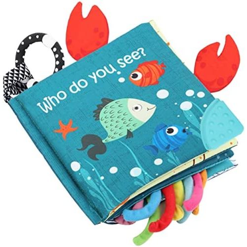 Fish Baby Books Toys, Touch Feel Cloth Crinkle Books for Babies,Baby Infant Toys 0-6, 6-12,12-18 Months,Newborn,Early Learning Education, Baby Gifts Shower for Boys Girls,Teething, Mirror,Shark Ocean