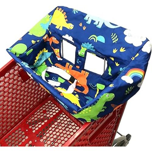 Portable Shopping Cart Cover, High Chair and Grocery Cart Covers for Babies, Kids, Infants & Toddlers, Attached Carry Bag (Simple Dinosaur)