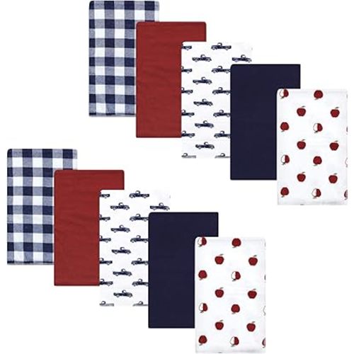 Hudson Baby Unisex Baby Cotton Flannel Burp Cloths, Apple Orchard, One Size
