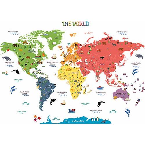 HomeEvolution Kids Educational Removable World Map Peel and Stick Large Wall Decals Stickers for Children Nursery Bedroom Living Room…