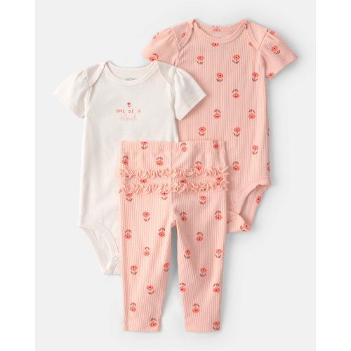 Baby Girl 3-Piece Floral Bodysuits & Pant Set - Pink