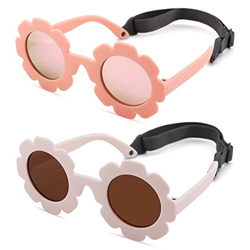 Polarized Baby Sunglasses with Strap – Flexible Flower Shaped Sunglasses for Toddler & Infant Age 0-24 Months