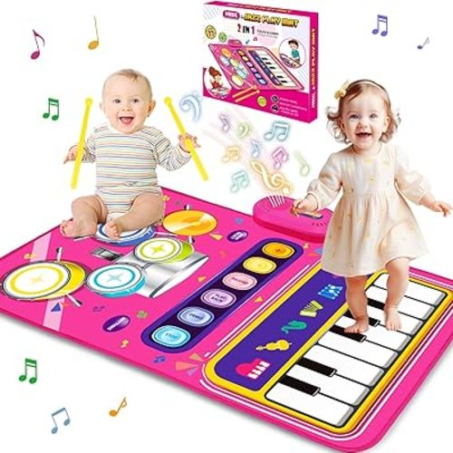 Toys for 1 Year Old Girl Gifts: Baby Piano Mat Toddler Toys Age 1-2 - 2 in 1 Piano Drum Babies Music Mat - Infant Musical Toy 12-18 Months Babies Birthday Easter Gifts for 1 2 3 Year Old Boys Girls