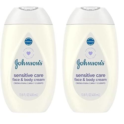 Johnson's Baby Sensitive Care Face & Body Cream for Babies, Daily Moisturizing Baby Cream to Calm, Nourish & Comfort Dry, Sensitive Skin, Lightly Scented, No Greasy Feel, Hypoallergenic, 13.6 fl. oz