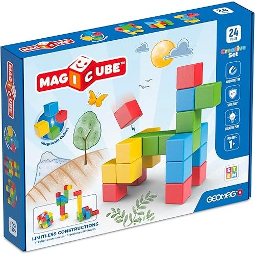 Geomag Magicube 24pcs Magnetic Blocks - Magnetic Building Blocks for Toddlers 1-3, Montessori Toys for 1+ Year Old, Autism Sensory Product, Magnets for Kids