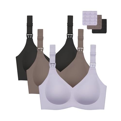 Gailife 3 Pack Nursing Bras for Breastfeeding Seamless Wireless V Neck Maternity Bras for Pregnancy Breathable Sleep Bralette