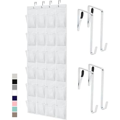 GORILLA GRIP Over the Door Shoe Organizer, 24 Large Breathable Mesh Pockets, Space Saving Hanging Storage Holder, Closet Rack Hanger Holds Up to 40 lbs, Hangs on Closets for Shoes, Accessories, White