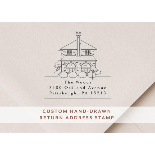 Custom House Return Address Stamp - Self Inking or Wood and Ink - Housewarming Gift - Personalized Stamp Return Address - House Drawing