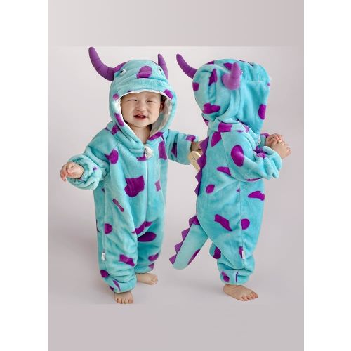 Amissz Baby Animal Romper Toddler Boys & Girls Onesies Outfit with Zipper Hooded Flannel One-Piece Jumpsuits Blue 0-6 Months : Amazon.co.uk: Fashion