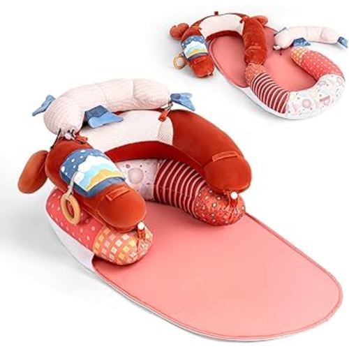 Tummy Time Mat and Seated Support with Sensory Toys, Infant Floor Seats & Loungers for Sitting up, Includes Detachable Cushion for Supervised Play(Crab)