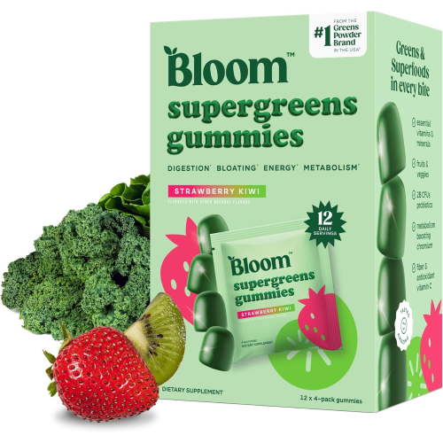 Bloom Nutrition Super Greens Gummies, Strawberry Kiwi, 12 - 4 Pack Pouches