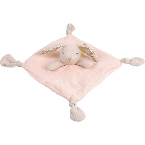 MON AMI Petit Bunny Security Blankie for Babies 10”, Cotton Lovey Blanket with Soft Stuffed Animal, Knotted Security Blanket for Newborns