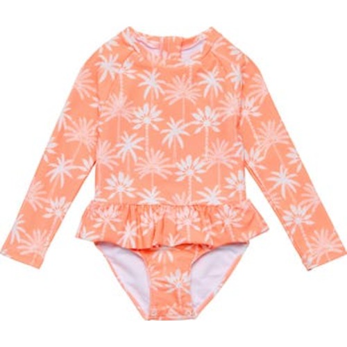 Ruffle Long Sleeve Skirted UPF 50+ One-Piece Swimsuit, 3-6M