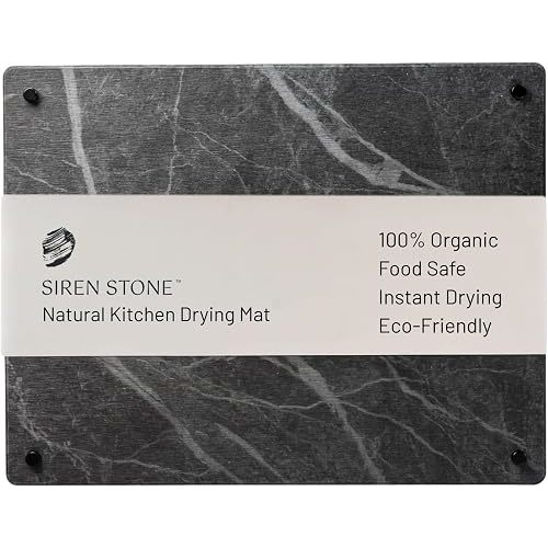Siren Stone Natural Stone Dish Drying Mat 18" x 14", Slate Color - Diatomaceous Earth Kitchen Mat | Quick Drying, Non-Toxic, BPA-Free, Eco-Friendly | Female-Founded USA Brand