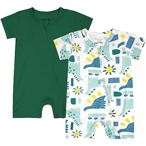 Teach Leanbh Baby Boys Girls 2 Pack Bamboo Viscose Pajamas 2 Way Zipper Short Sleeve Romper Jumpsuit Sleep and Play